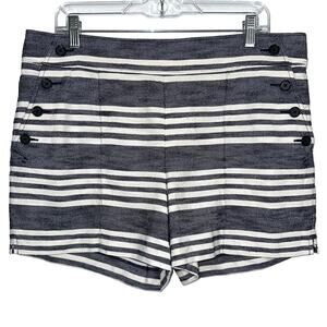 Loft The Riviera Short Blue Striped Button Nautical Shorts Size 12